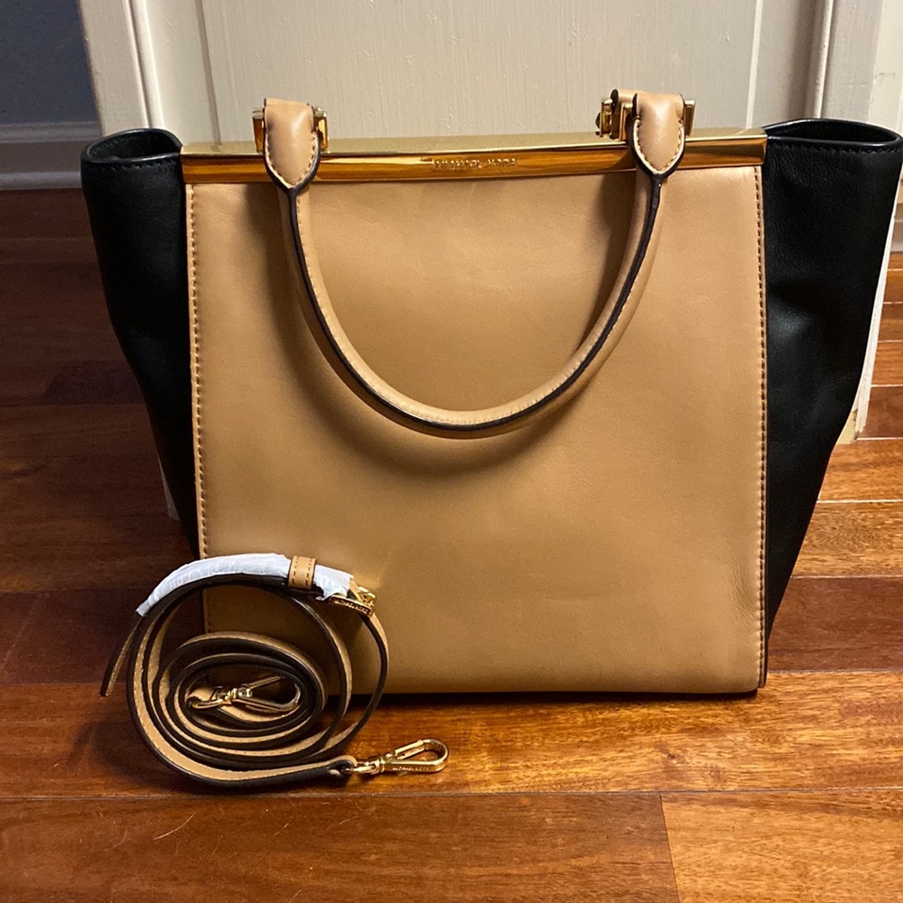 Michael Kors Lana Tan & Black Med Leather Tote